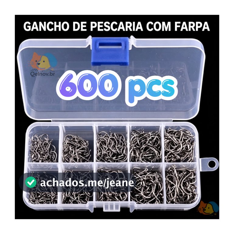 Kit Pesca: 600 Anzóis Chinu nos Tamanhos 3 ao 12 com Estojo de Armazenamento