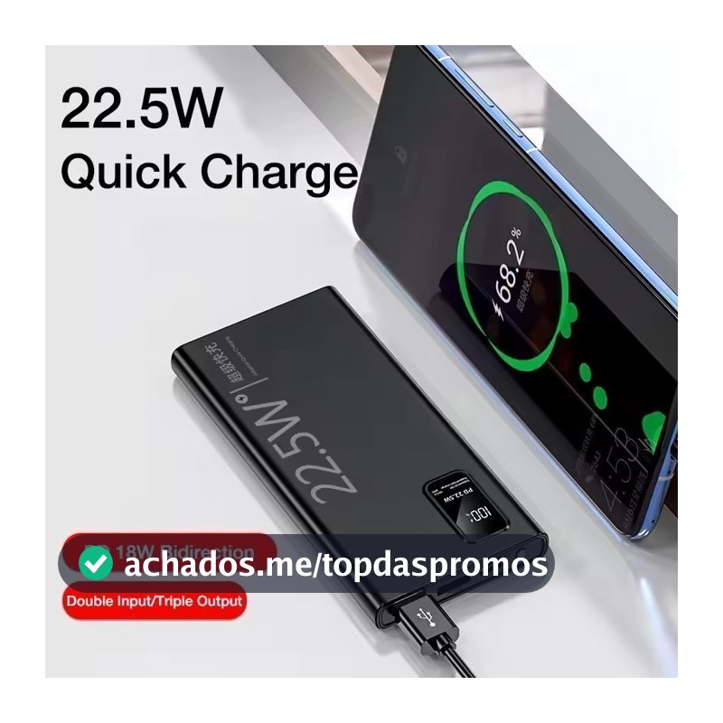 Carregador Portátil 20000mah grande capacidade power bank usb c 22.5w rápido portátil bateria para iphone samsung xiaomi