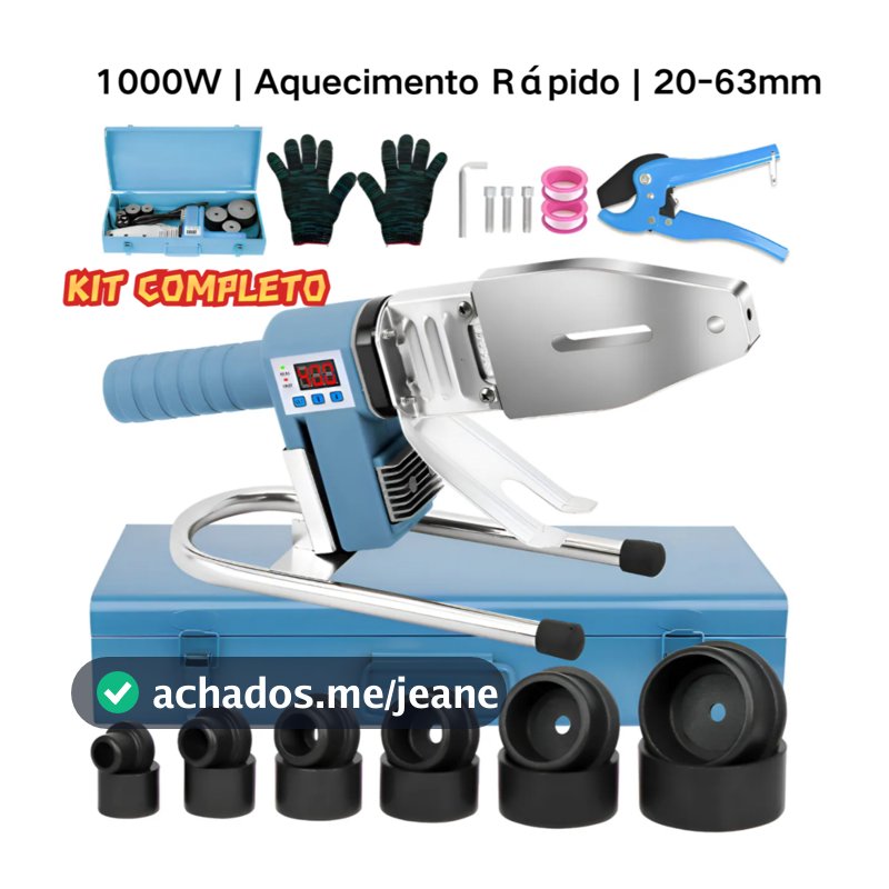 Kit Termofusora PPR 1000W 20-63mm com 6 Bocais e Maleta 110V/220V