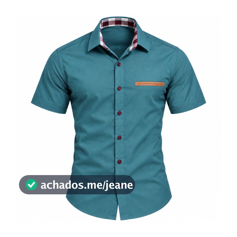 Camisa Social Masculina Manga Curta Slim - Camisete Camisa de Gola