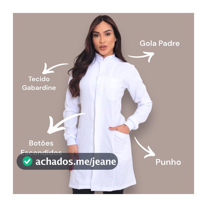 Jaleco Branco Gabardine Punho Gola Padre Acinturado Dentista Enfermagem Fisioterapia Odontologia