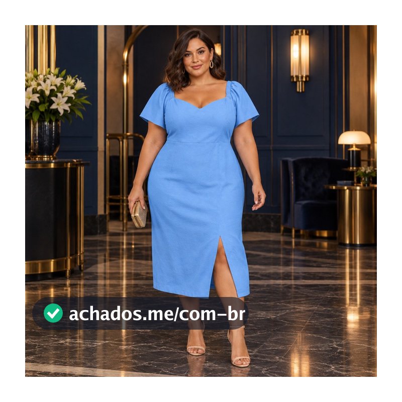 Vestido Plus Size Feminino Manga Princesa Curta Midi Soltinho Elegante Casual Moderno Confortável