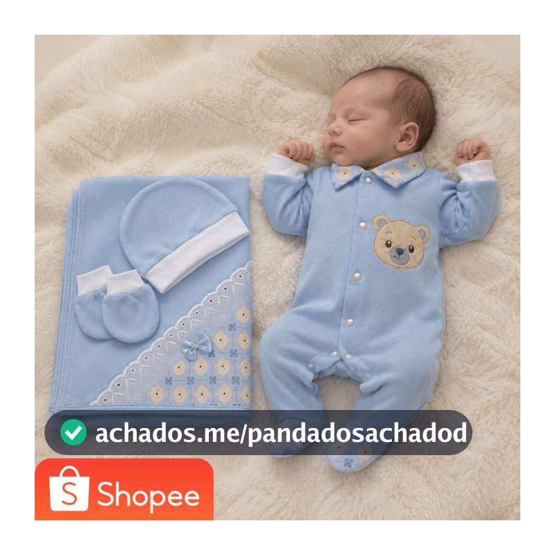 Kit Saída de Maternidade – 4 Peças – Macacão, Toca, Manta e Luva – Bebê Recém-Nascido - CM Baby