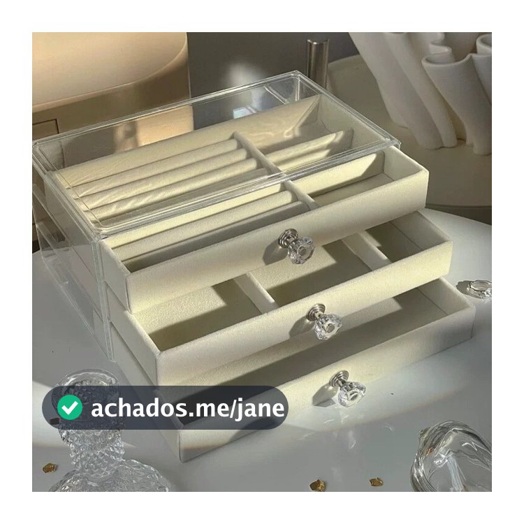 Porta Jóia Acrílico Luxo Com 3 Camadas Brinco Anel Compartimento