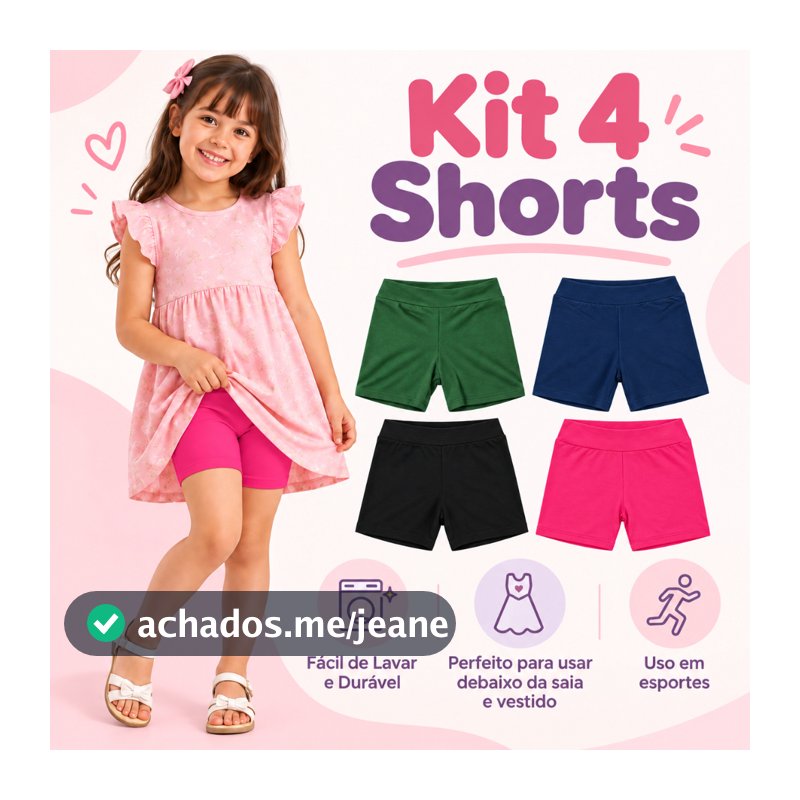 Kit 4 Shorts Menina Infantil Básico Confortável Para Usar Debaixo da Saia e Vestido 2 ao 12 Segunda pele