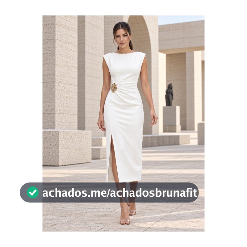 Vestido Midi Louis Twill Alfaiataria Luxo com Fenda e Zíper Invisível Broche Festa P M G REF 25108