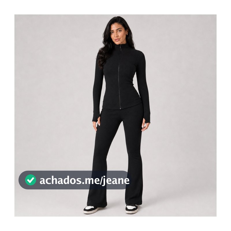 Conjunto Jaqueta  Ziper Manga longa com Dedal e Calca Flare Feminino conjunto fitnes