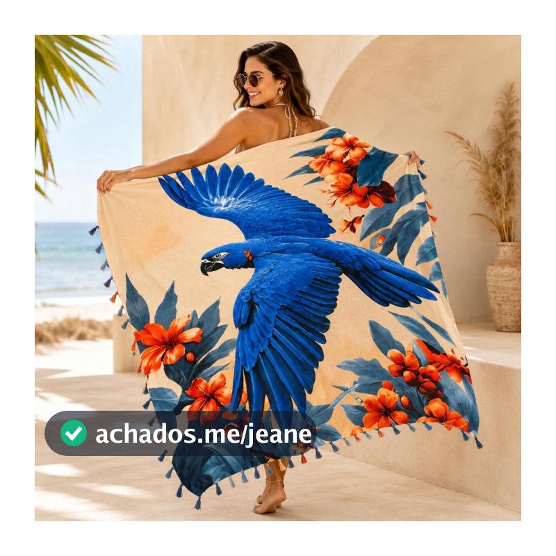 Canga Feminina Pareô Saída de Praia Estampa Tropical Grande com Tassel Férias