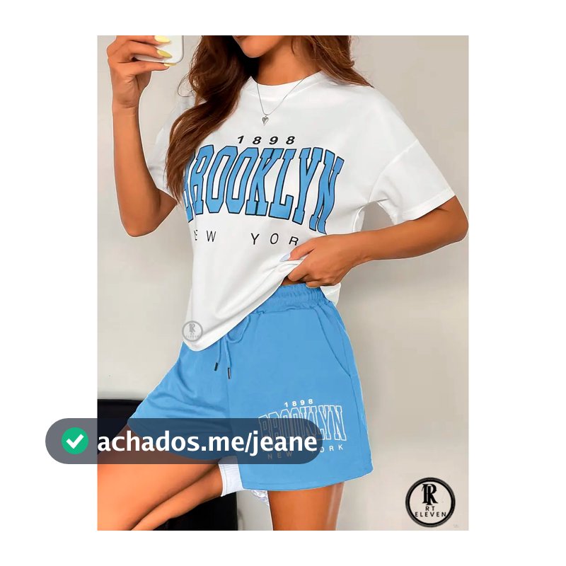 kit conjunto "FEMININO " Brooklyn-New york  short moletom + blusinha 100% algodão feminina camiseta e shorts p academia