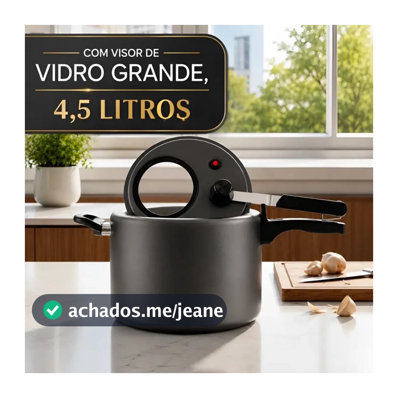 Panela De Pressão Antiaderente MTA 4,5 Litros Com Visor Vidro Temperado Fechamento Interno Grafite