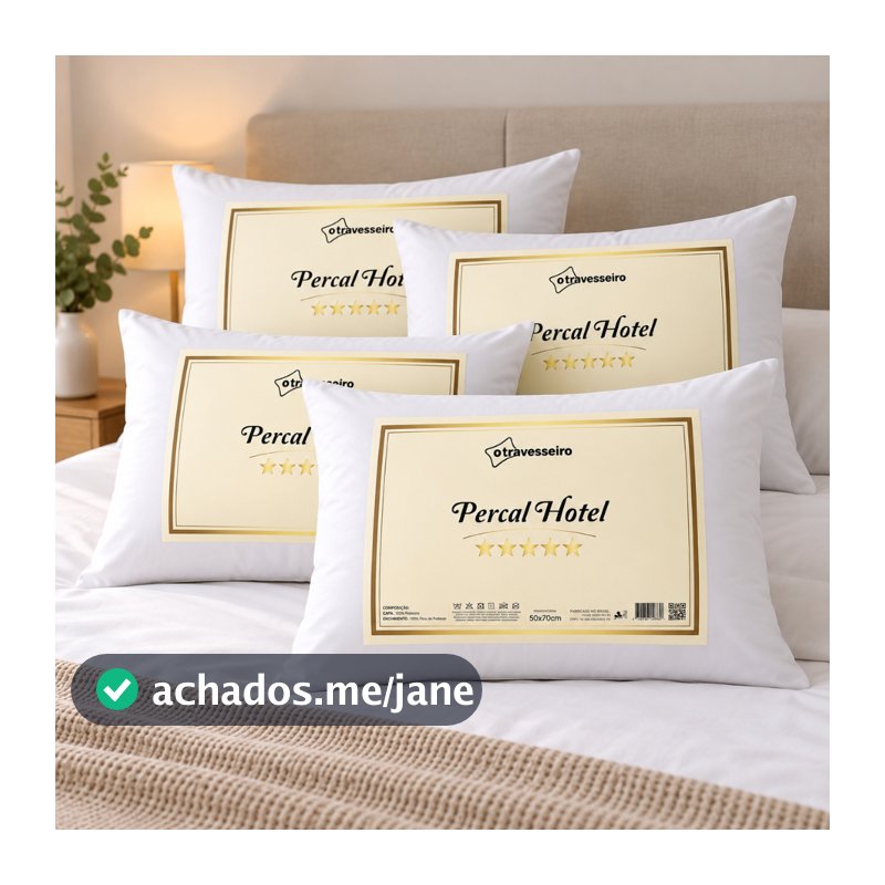 Kit 4 Travesseiro Luxo Percal Hotel 100% Fibra Siliconada Toque macio Lavável