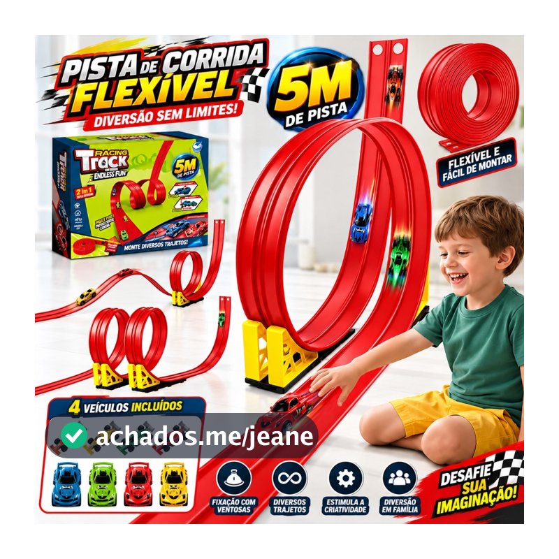 Pista de Corrida Flexível 6M  com Ventosas 2 Veículos e 2 Carros de Retrocesso Brinquedo Infantil Montável