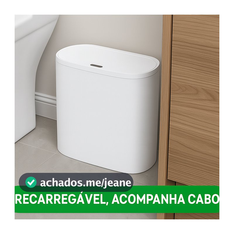 Lixeira Automática 14L Recarregável USB Sensor Inteligente Abre e Fecha Sem Toque + Cabo