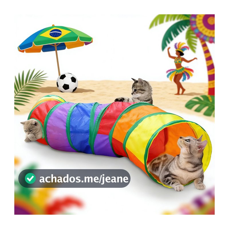 Túnel para Gato Colorido Dobrável Interativo com Alça Portátil Anti-Estresse Filhotes Adultos