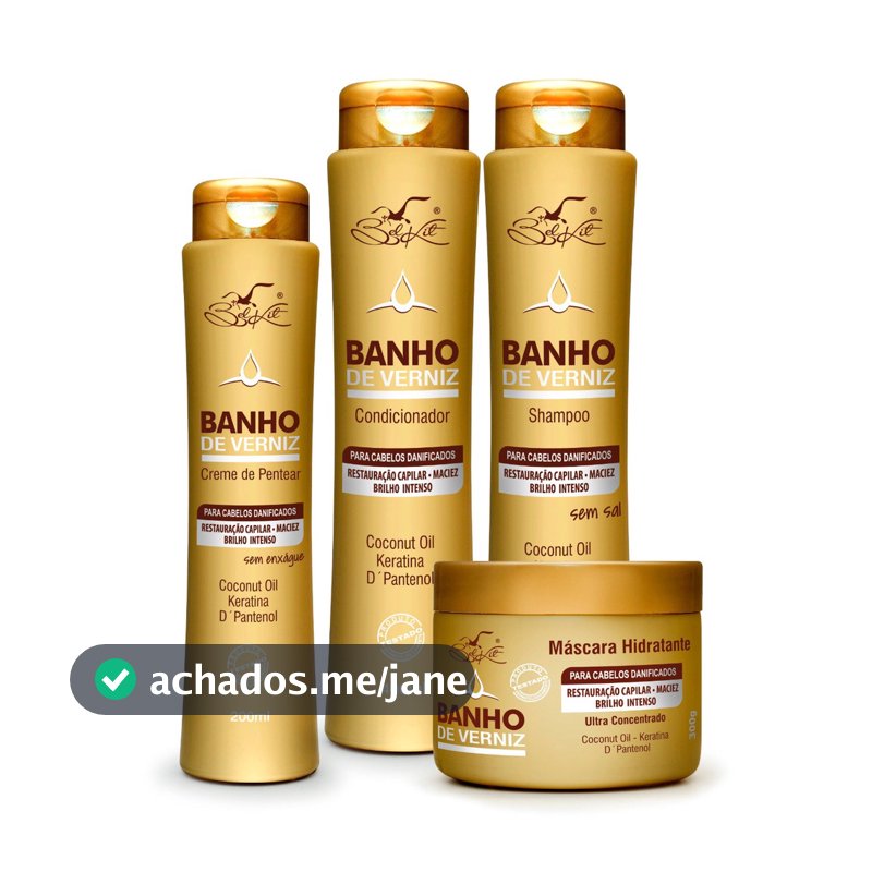 Kit Tratamento Capilar Banho de Verniz Belkit  (Shampoo, Condicionador, Máscara e Creme de Pentear)