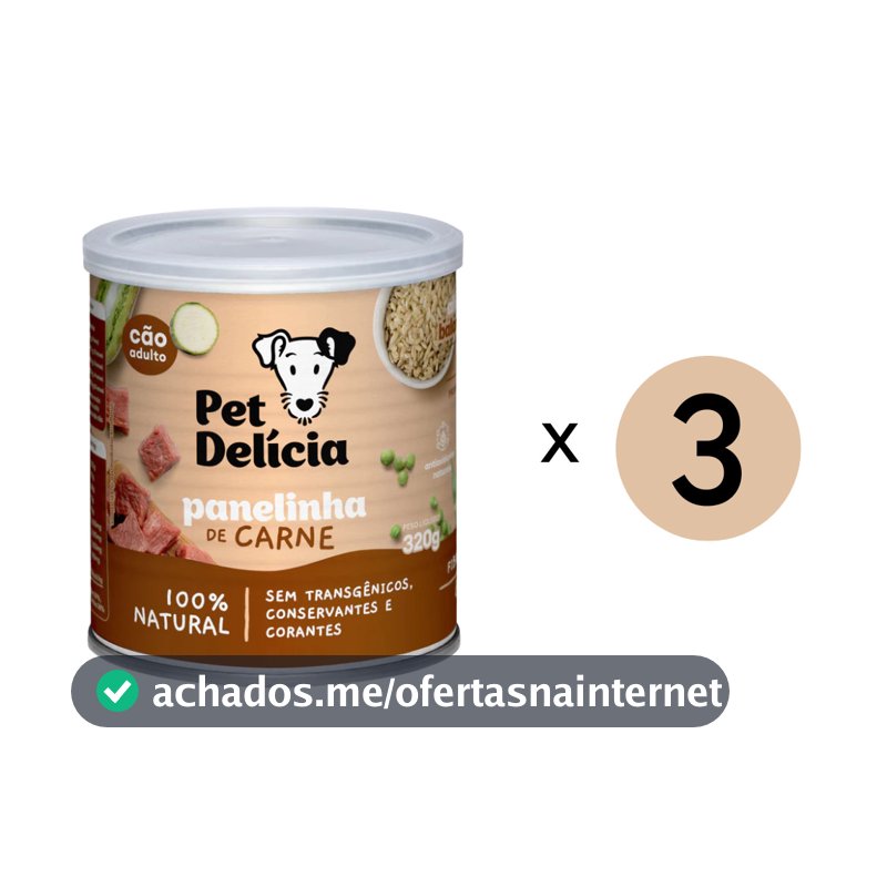 Kit 3 Ração Úmida Pet Delícia Cães Panelinha De Carne - 320G