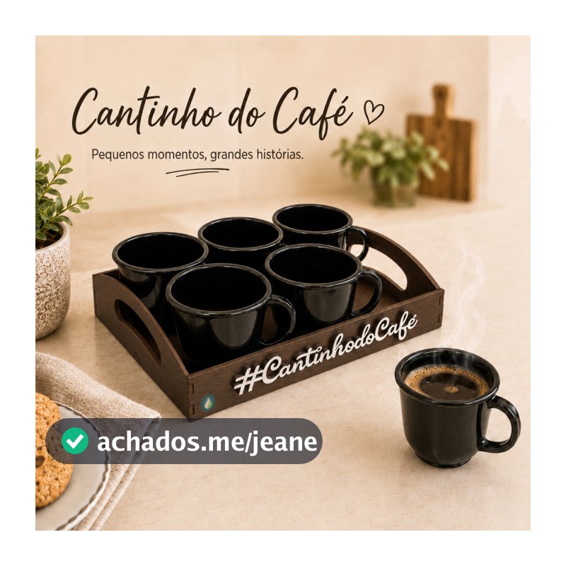 xicaras para cafe - kit cantinho do café com 6 xícaras em acrílico - Bandeja em MDF com aplique