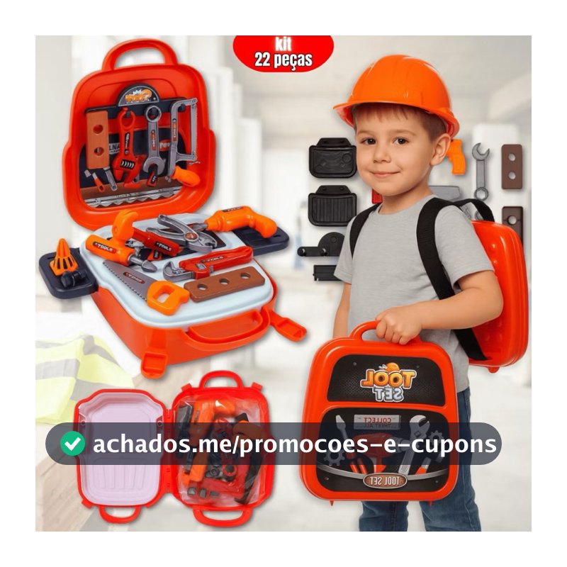 Kit Ferramentas Infantil 22 Peças com Mochila Brinquedo Construção Educativo Menino