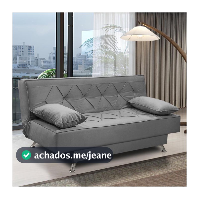 sofá cama 1,80m Íris Suede Cinza Adonai Estofados