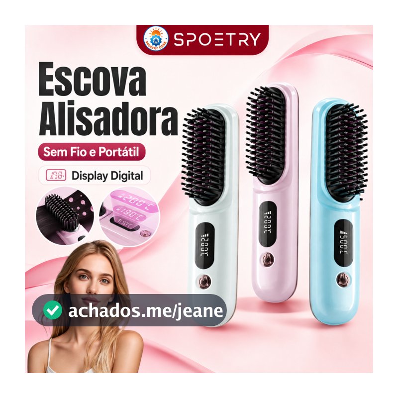 Escova Alisadora de Cabelo Pente Quente Profissional Cerâmica Sem Fio Anti-Queimadura Recarregável USB