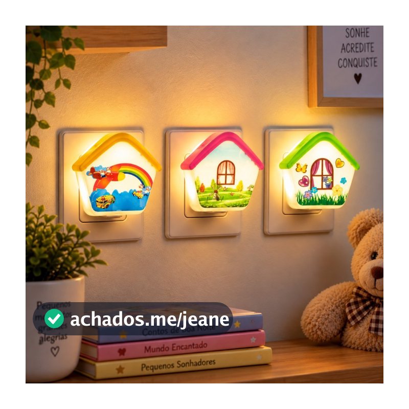 Luminária de Tomada Formato Casa Rosa Amarela ou Verde Luz Noturna Decorativa para Quarto Infantil Corredor Sala