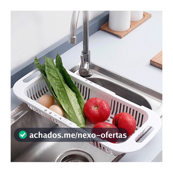 Escorredor De Pia Retrátil Com Alças Cesta Rack Ajustável Para Pratos Alimentos Frutas Legumes Verdura Multiuso Plástico