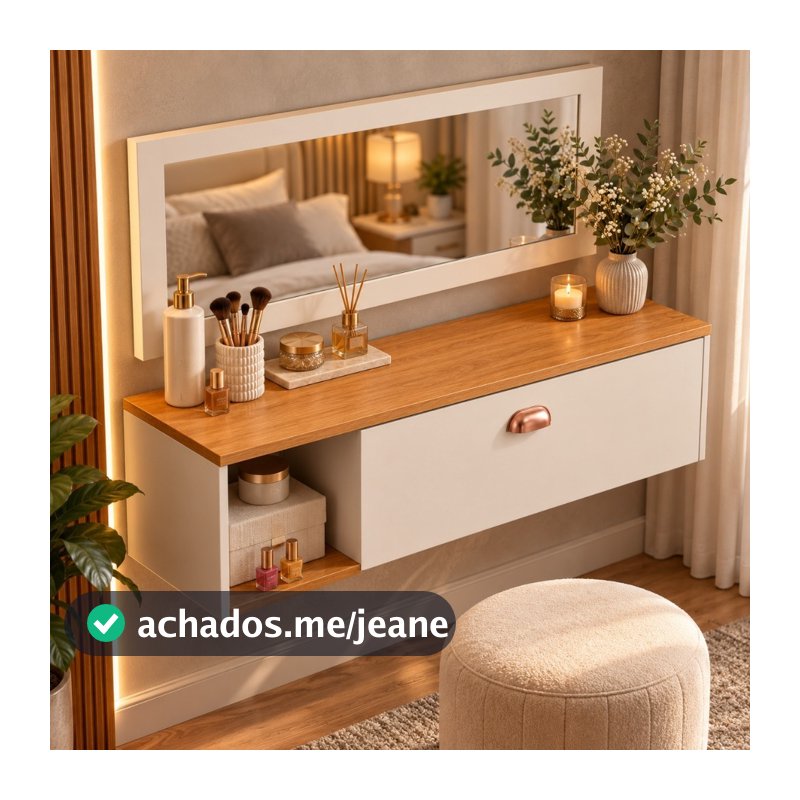 Penteadeira Makeup Camarim com Espelho Boca Rosa Joy Puxador Concha Gaveta Bancada Body Splash com nichos - Salao Quarto