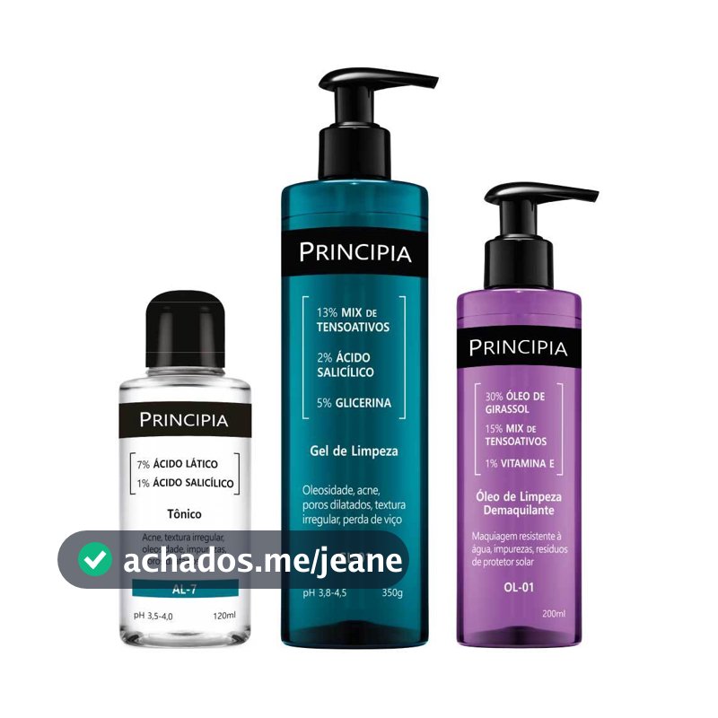 Principia Kit trio Limpeza avançada- Tônico AL-7 + Oleo de limpeza OL-01 + Gel de limpeza GL-01