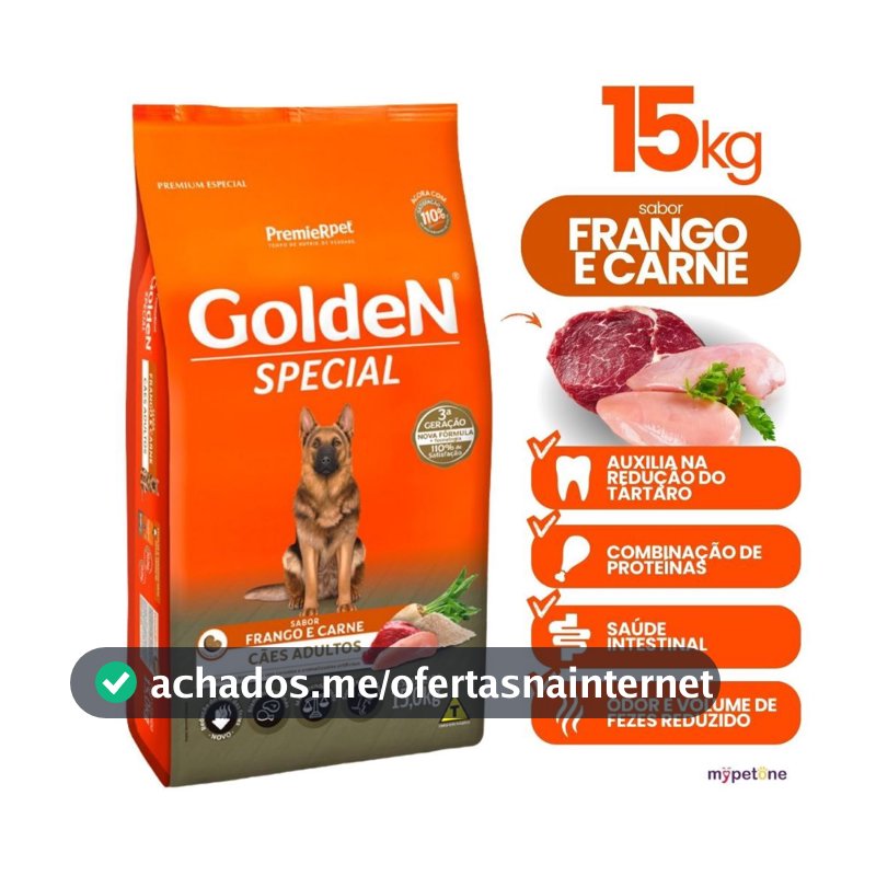 Ração Golden Special Cães Adultos Premier Sabor Frango e Carne 15kg