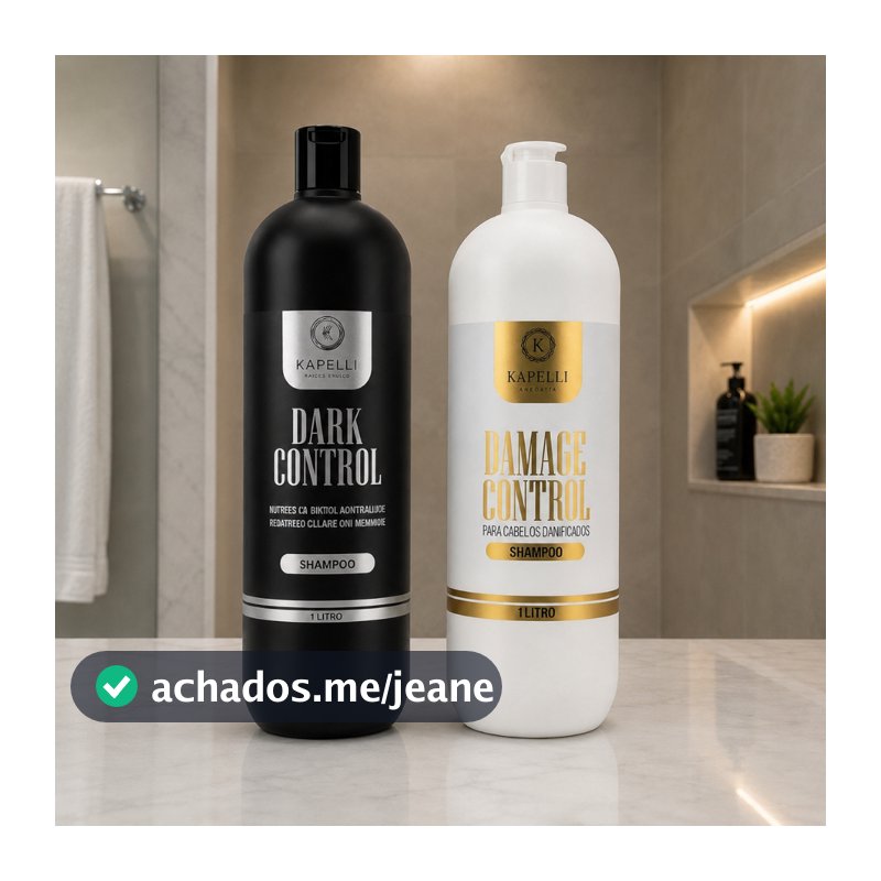 Combo 2 Shampoos Sem Sal Kapelli Dark Control + Damage Control 1L Anti queda Anti Frizz Hidratação