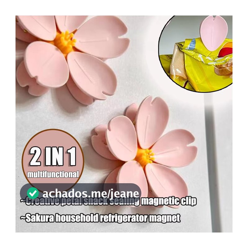 3 Pçs Multifuncional Criativo Sakura Clipe Magnético Bonito Armazenamento De Alimentos Único Pétala Casa Geladeira Ímã C