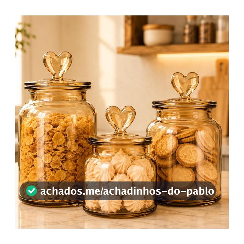 Pote Vidro Âmbar Hermético Decor Afeto Coração