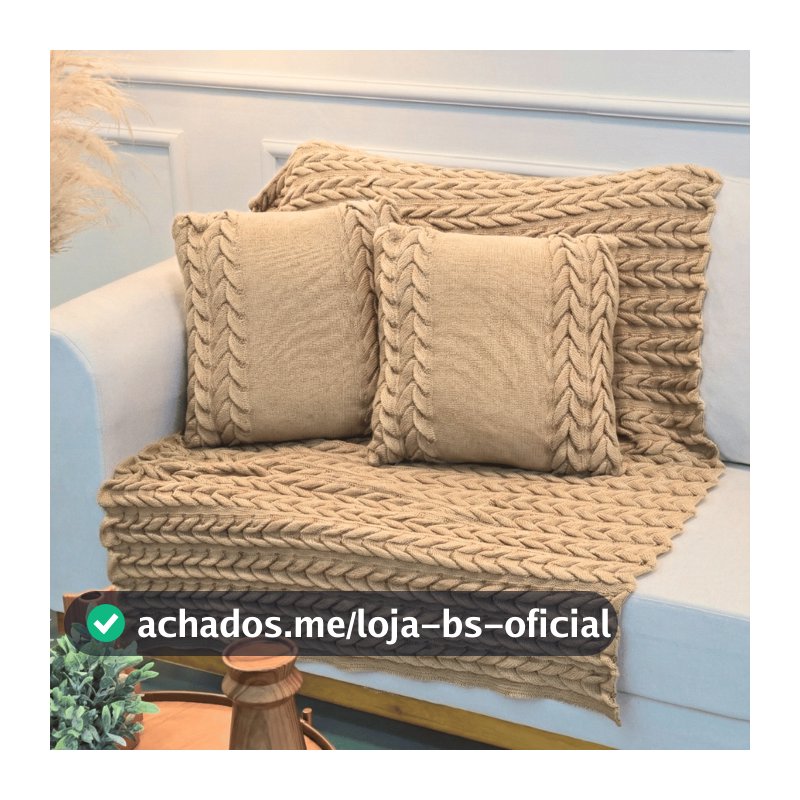 Kit Manta de Tricot Sofá Poltrona 150x100cm Aconchego Decor Sala +  2 Capas de Almofadas 45X45cm