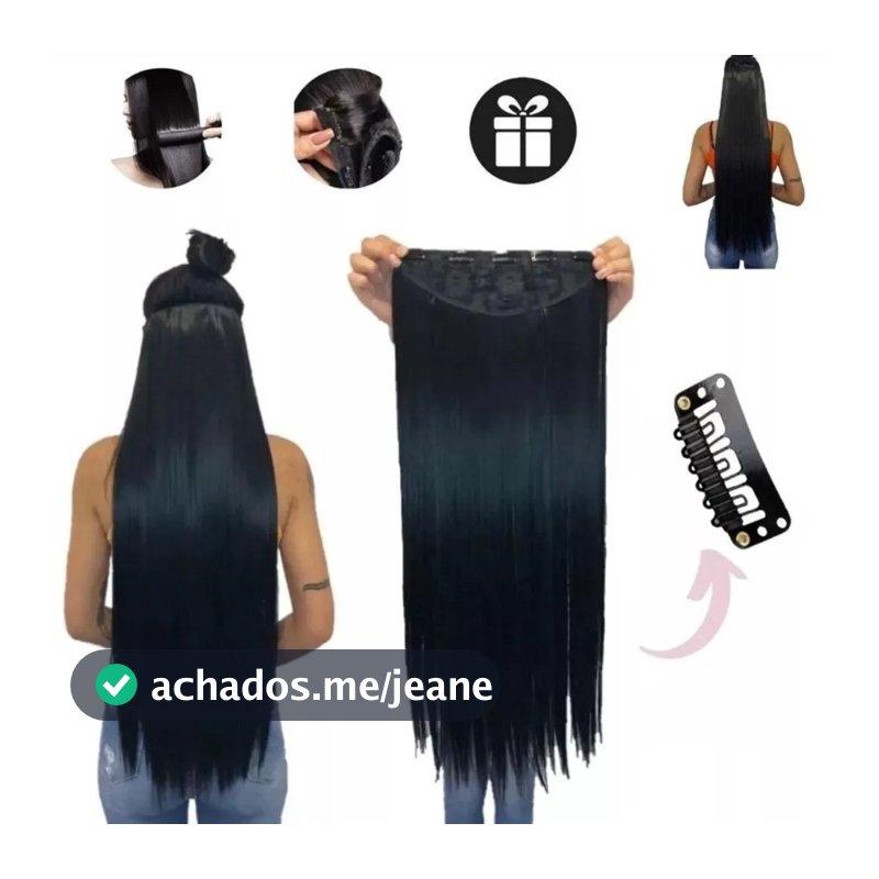 Extensão de Cabelo Preto em Fibra Orgânica ZENG Liso Com Aplique Tic Tac Para Volume(Tem)