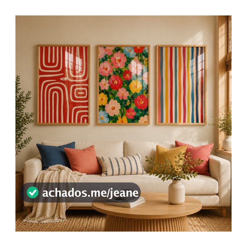 Kit 3 Quadros Decorativo Arte Abstrata e Floral Em Tons Vibrantes