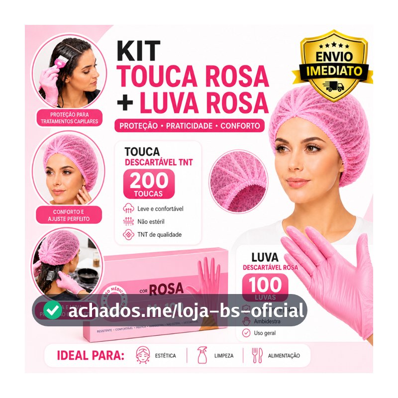 Kit Completo Rosa com 100 Toucas TNT + 100 Luvas TPE Soft Descartáveis