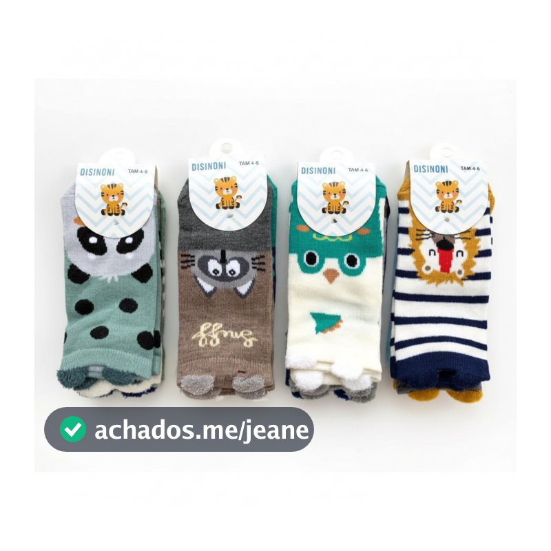 Kit 9 Pares Meia Infantil Masculina Algodão Confortável Estampada Animal Antialérgico