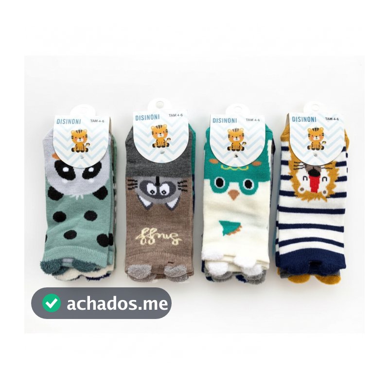 Kit 9 Pares Meia Infantil Masculina Algodão Confortável Estampada Animal Antialérgico