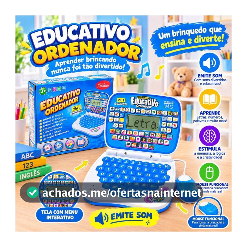 Notebook Educativo Infantil 2 em 1 Português Inglês com Mouse e Som Menino e Menina