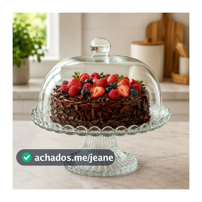 Boleira Com Tampa De Vidro e Pé 24cm Porta Bolo Mesa Posta Prato Para Doces Suporte para Sobremesas