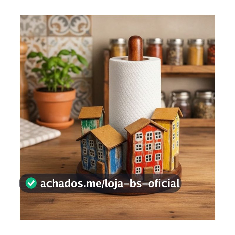 Porta Papel Toalha Artesanal Rústico em Madeira | Decorativo Casa Casinhas Coloridas