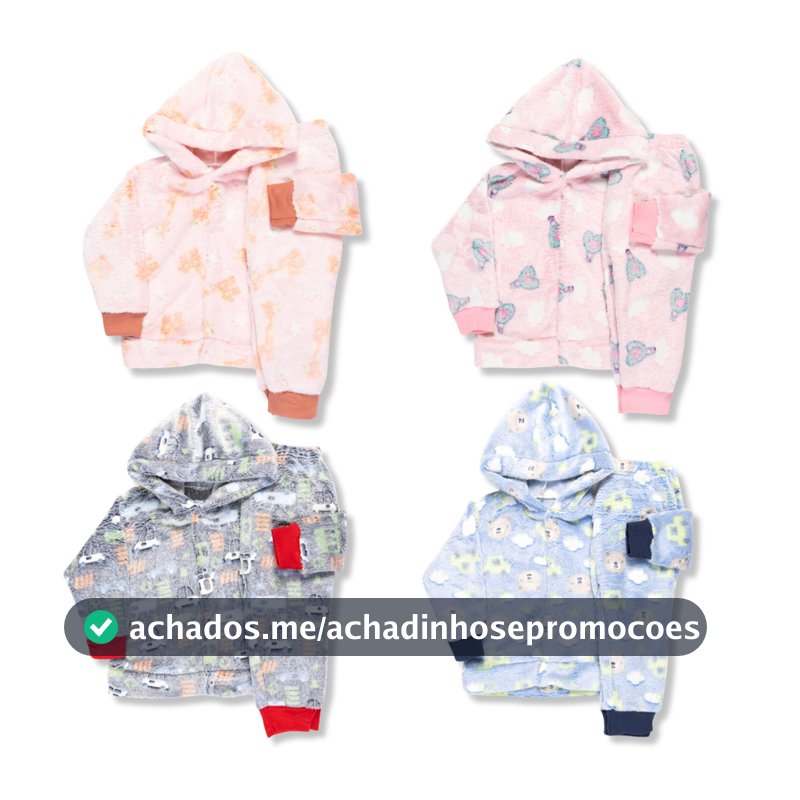 Kit 4 Peças Roupa Infantil Frio Inverno  - 2 Conjunto Fleece Lúdico Brilha No Escuro Menino Menina
