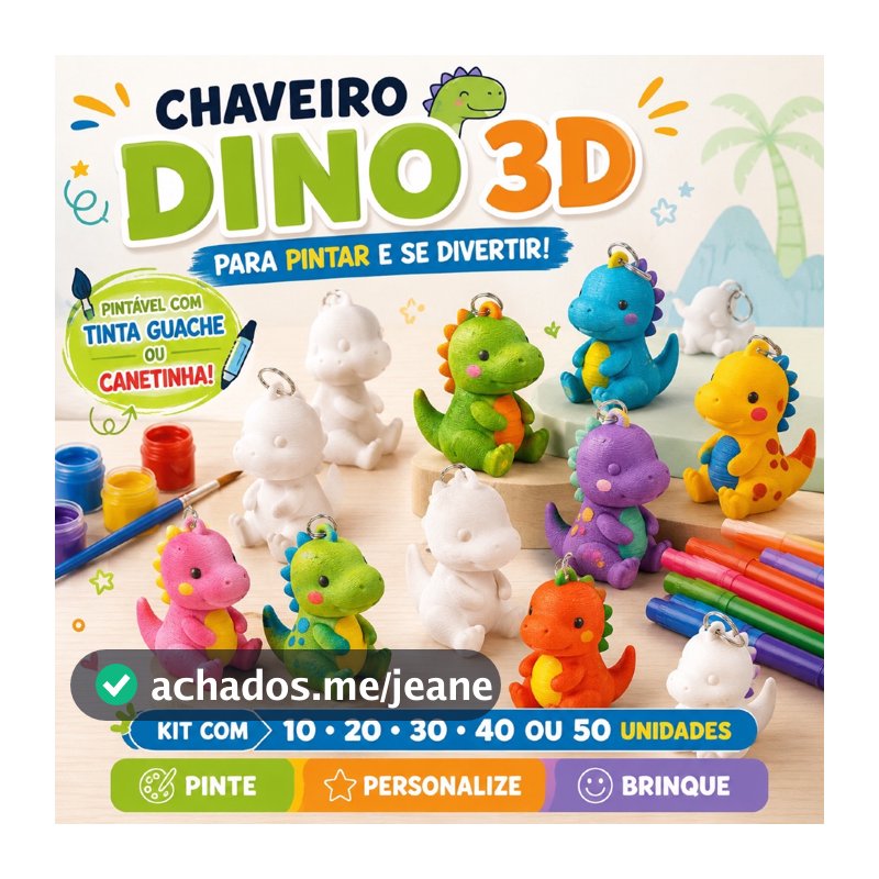 Kit 10/20/30/40/50 Chaveiros Dino Pintar Colorir Lembrancinha Dinossauro Festa Aniversário Infantil