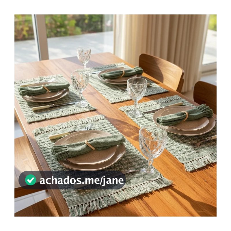 Kit Jogo Americano Pistache Menta Sousplat  Decoração Mesa Posta Tear Mineiro  4, 6 e 8 lugares