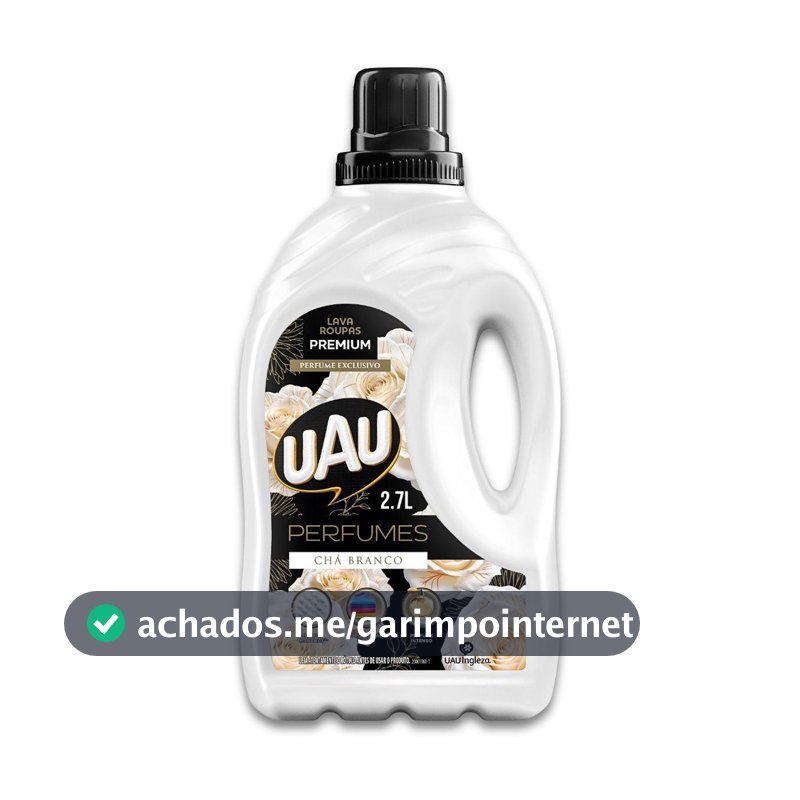 Lava Roupas Líquido 2,7L UAU Chá Branco - Remoção de Sujeiras, Preserva Cores, Frescor Duradouro