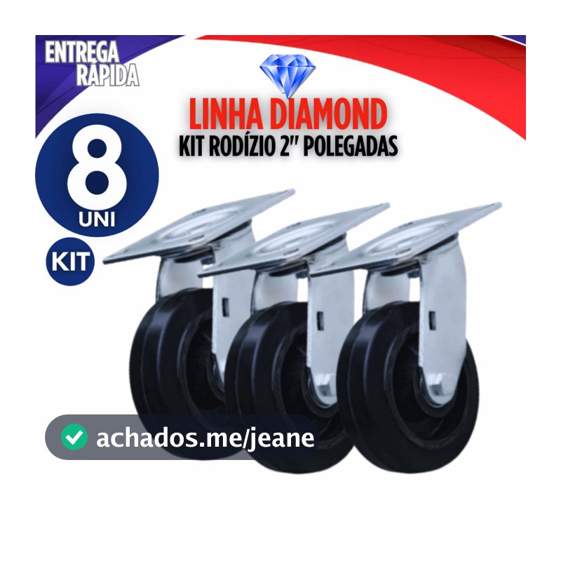 KIT 8 Rodízio Giratório Roda  Móveis Reforçada Resistente "2" Polegadas Preta para Móveis  Variáveis Utilidades