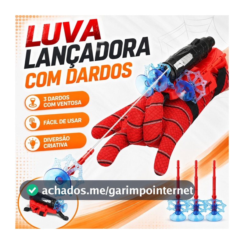 Lançador de Teia Infantil com Luva e Dardos de Ventosa Brinquedo Herói Aranha para Fantasia
