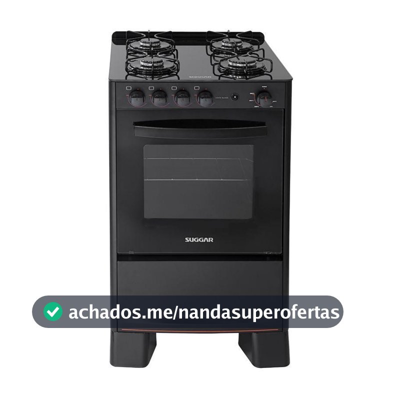 Fogão 4 Bocas Suggar Cook Glass Mesa de Vidro Preto Bivolt - Fgvcg410pt