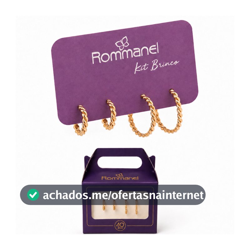 Kit brinco meia argolas trançadas banhado a ouro 18k Rommanel Hipoalergenico