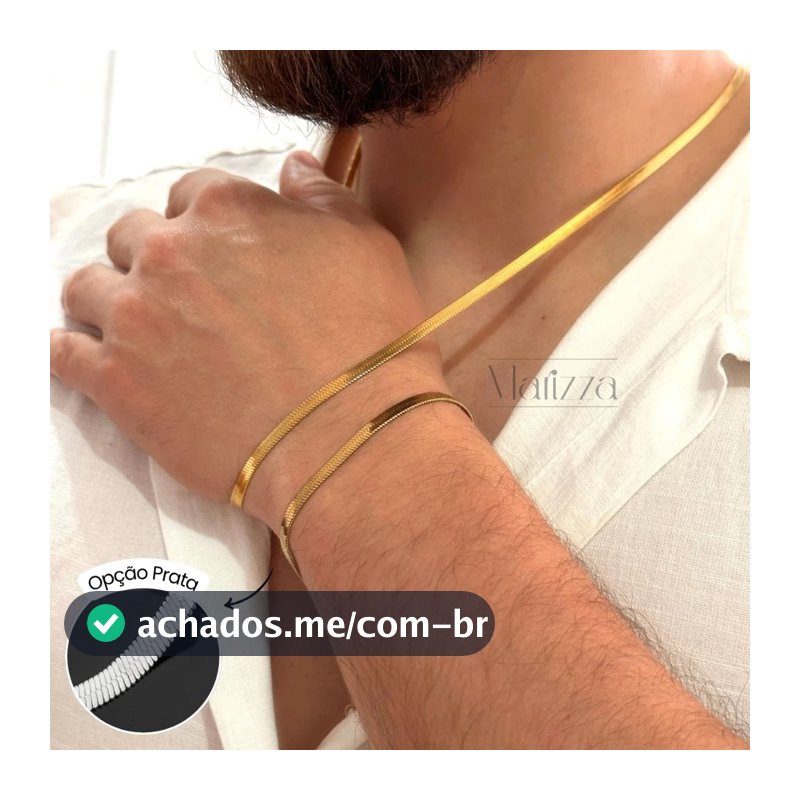 Kit Masculino Colar e Pulseira Aço Inoxidável 4mm Dourado Prata Presente namorado marido